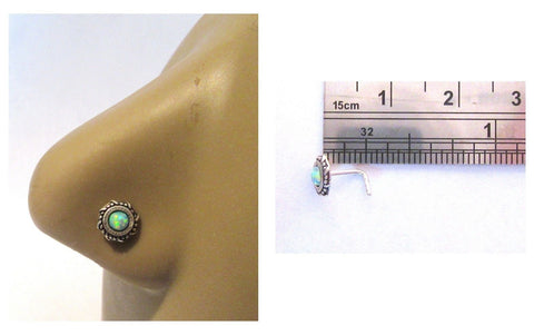 Sterling Silver Green Opal Ornate Nose Stud L Shape Bent Post Pin 20 gauge 20g - I Love My Piercings!