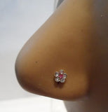 5 Sterling Silver Flower Crystal Nose Studs L Shape Thin Post Ring 22 gauge 22g - I Love My Piercings!