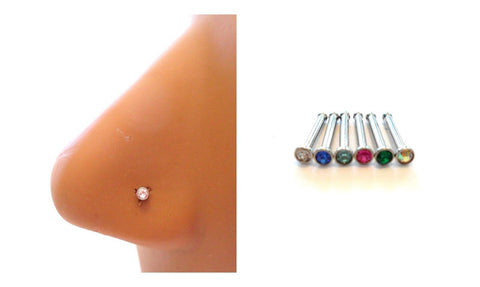 Surgical Steel Crystal Nose Bones Straight Pins Posts with Ball End 16 gauge 16g - I Love My Piercings!