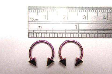 Pair Purple Titanium Horseshoes Spikes Hoops Cartilage Lip Rings 16 gauge 10mm - I Love My Piercings!