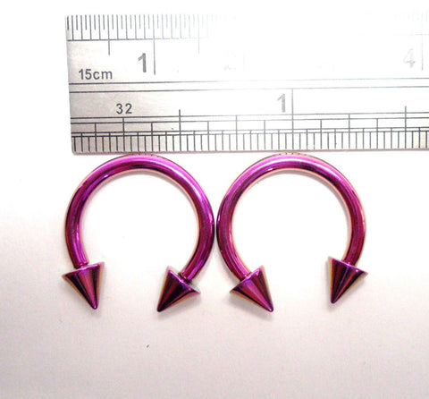 Pair Purple Titanium Horseshoes Spikes Cartilage Lobe Rings 12 gauge 12g 12 mm - I Love My Piercings!