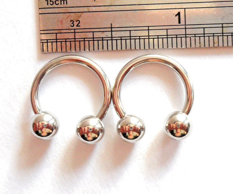 Pair Surgical Steel 11 mm Horseshoes Circulars 5 mm Balls Earrings 14 gauge 14g - I Love My Piercings!