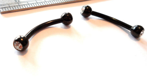 Black Titanium Nipple Rings with Clear Crystal CZ Balls 1/2 inch 14 gauge 14g - I Love My Piercings!