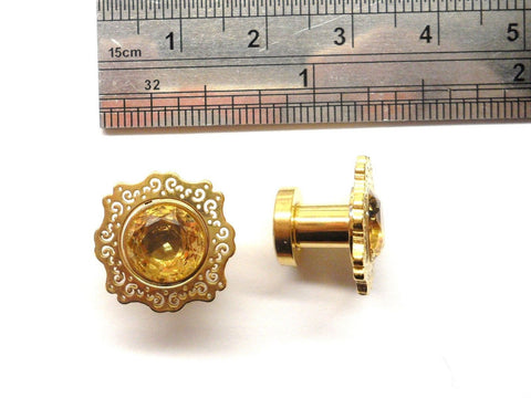 Pair Gold Titanium Amber Filigree Ornate Ear Lobe Jewelry Screw Plugs 4 gauge 4g - I Love My Piercings!