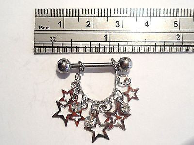 Stainless Steel Straight Barbell Clear Crystal Stars Nipple Ring 14 gauge 14g - I Love My Piercings!