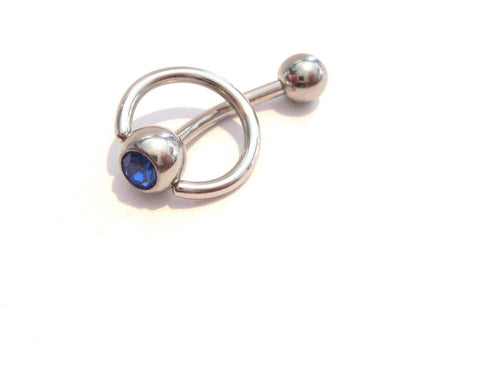 Blue Crystal CZ Dangle Curved Barbell Bar VCH Jewelry Clit Clitoral Hood Ring 14 gauge - I Love My Piercings!