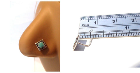 Sterling Silver Baby Blue Ornate Square Nose Stud L Shape Post Pin 20 gauge 20g - I Love My Piercings!