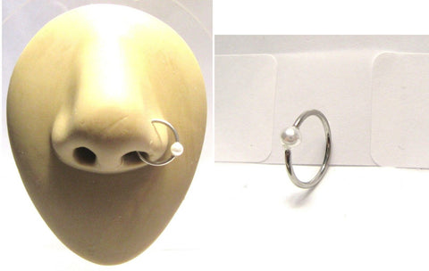 White Faux Pearl Surgical Steel Nose Hoop Ring Seamless 18 gauge 18g 10 mm - I Love My Piercings!