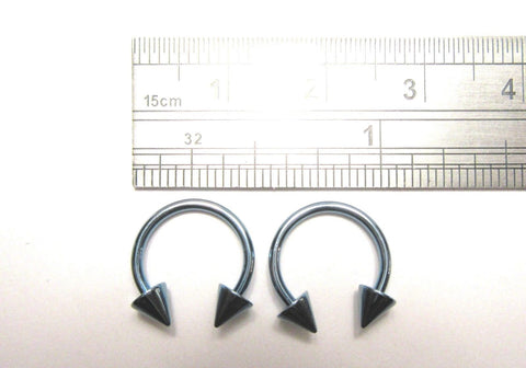 Pair Blue Titanium Horseshoes Spikes Hoops Cartilage Lip Rings 16 gauge 16g 10mm - I Love My Piercings!