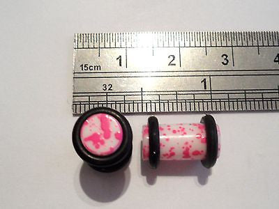 Pair 2 pieces Paint Splatter Acrylic Ear Lobe Plugs 2 gauge 2g O rings Pink - I Love My Piercings!