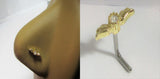 18k Yellow Gold Plated Clear Crystal Wings Nose L Shape Pin Post Stud 20 gauge