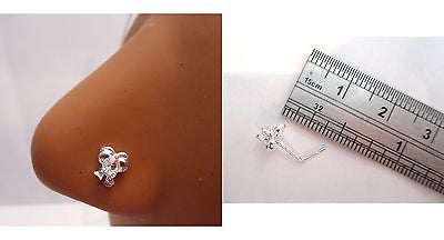 Silver Nose Stud Pin Ring L Shape Post Clear Crystal Ribbon 20g 20 gauge - I Love My Piercings!