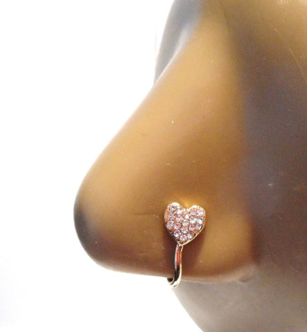 18k Gold Plated Fake Faux Heart Crystal CZ Nose Hoop Clip Cuff Looks 18 gauge - I Love My Piercings!