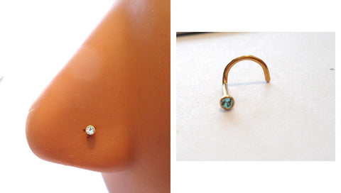 Gold Titanium Aqua Blue CZ Crystal Nose Stud Cork Screw Post Ring 18 gauge 18g - I Love My Piercings!