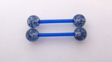 Blue Glitter Balls No Metal Sensitive Allergy Nipple Piercing 14 gauge Bioplast - I Love My Piercings!