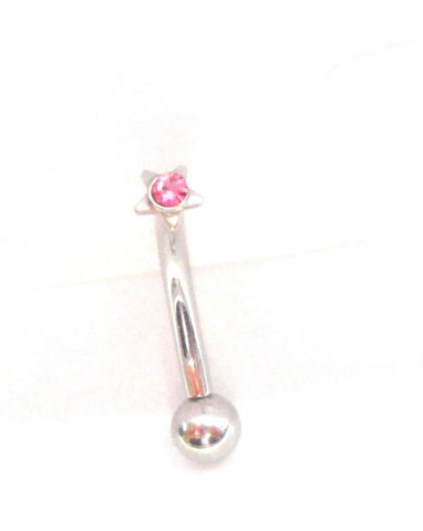 Flat Pink Star Crystal Vertical Clit Clitoral Hood VCH Jewelry Curved Genital 14 gauge - I Love My Piercings!