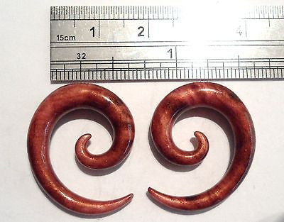 Pair 2 pieces Wood Look Brown Acrylic Spiral Tapers Lobe Plugs 4 gauge 4g - I Love My Piercings!