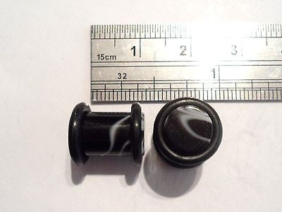 Pair BLACK Acrylic MARBLE Ear Lobe Plugs 0 GAUGE 0G - I Love My Piercings!