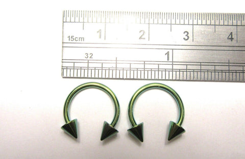 Pair Green Titanium Horseshoes Spikes Hoops Cartilage Lip Rings 16 gauge 10mm - I Love My Piercings!