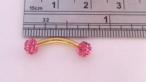 Gold Titanium Barbell Pink Crystal Balls VCH Jewelry Clit Hood Ring 16 gauge 16g - I Love My Piercings!