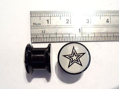 New Pair 2 pieces Black Acrylic Flesh Star Plugs Screw on Back Fit 00g 00 gauge - I Love My Piercings!