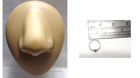 Sterling Silver Bead Attached Nose Hoop Ring Stud 20 gauge 20g 9 mm diameter - I Love My Piercings!