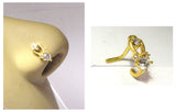 18K Gold Plated L Shape Nose Ring Hoop Stud Clear Crystal Chandelier 18 gauge