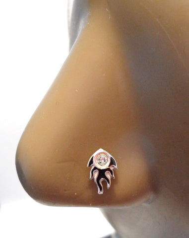 Sterling Silver CZ Tribal Flame L Shape Post Pin Stud Nose Ring 20 gauge 20g - I Love My Piercings!