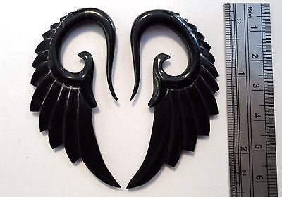 Black Horn Fancy ANGEL WINGS Detailed on both sides Handmade 4 gauge 4g - I Love My Piercings!