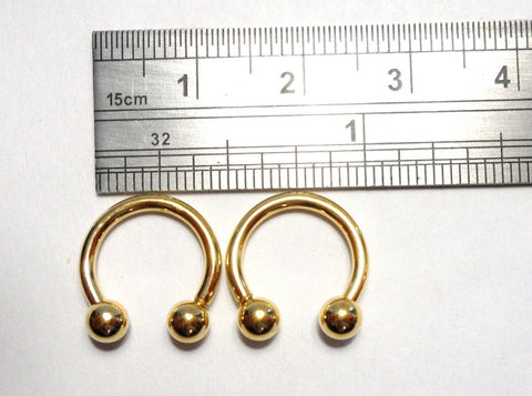Pair Gold Titanium Horseshoes Balls Cartilage Lip Rings 14 gauge 14g 10 mm - I Love My Piercings!