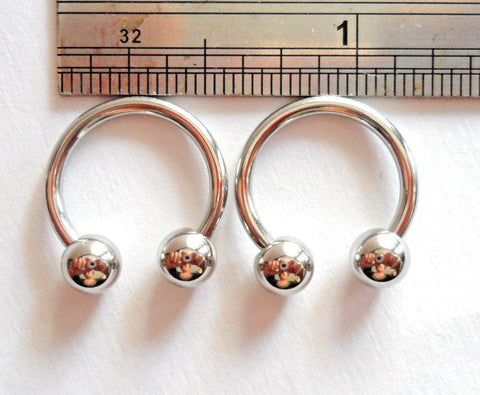 Pair Surgical Steel 12 mm Horseshoes Circulars 5 mm Balls Earrings 14 gauge 14g - I Love My Piercings!