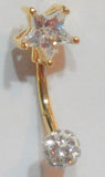 18k Gold Plated Clear Star Gem Ball VCH Clitoral Clit Hood Barbell 14 gauge