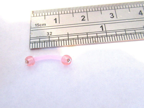 Pink No Metal Allergy Sensitive Retainer Curved Bar Crystal Balls 16 gauge 16g - I Love My Piercings!