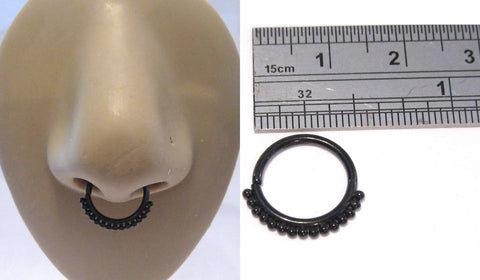 Black Titanium Plated Ornate Beaded Septum Nose Hoop Ring 16 gauge 16g 10 mm - I Love My Piercings!