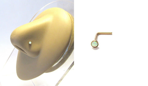 Yellow Gold Titanium White 2 mm Opal Nose Stud L Shape Bent Post Pin 20 gauge - I Love My Piercings!