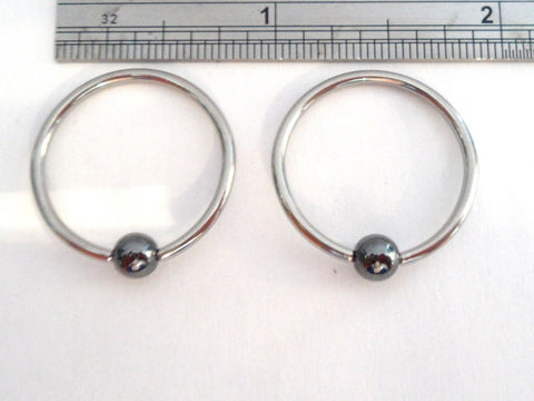 Stainless Steel Hematite Bead Ball Hoops Rings Ear Earrings 14 gauge 3/4 inch - I Love My Piercings!