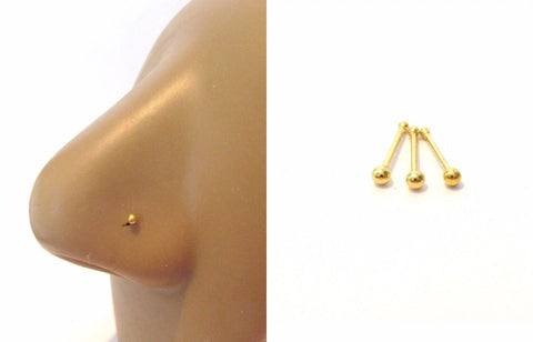 18k Yellow Gold Plated Nose Bones End Tiny Balls Straight Pins Studs 22 gauge - I Love My Piercings!