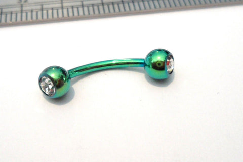 Green Titanium Curved Barbell Clear Crystal CZ VCH Jewelry Clit Clitoral Hood Ring 16g - I Love My Piercings!
