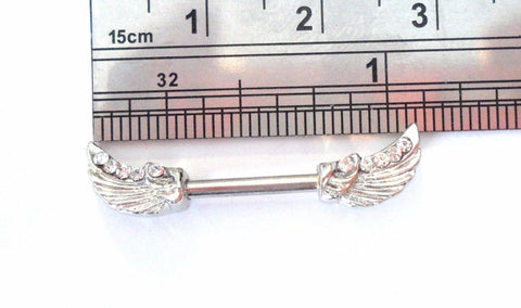 Surgical Steel Clear CZ Crystal Wings Nipple Straight Barbell Ring 14 gauge 14g - I Love My Piercings!