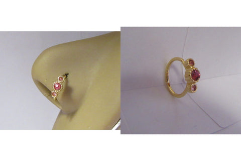 18k Gold Plated 3 Pink Crystals Cup Setting Nose Nostril Hoop Ring 20 gauge 20g - I Love My Piercings!