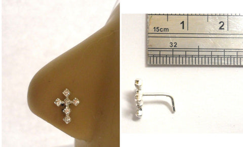 Sterling Silver Nose Stud L Shape Bent Pin Post CZ Crystal CZ Cross 20g 20 gauge - I Love My Piercings!