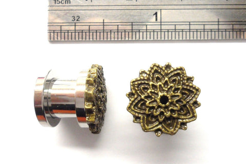 Surgical Steel Star Flower Double Flare Screw Ear Lobe Jewelry Plugs 0 gauge 0g - I Love My Piercings!
