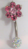 Pink Flower Iridescent Crystal Ball VCH Clitoral Clit Hood Ring 14 gauge 14g