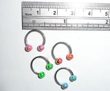 Glitter Ball Horseshoe Bottom Side Lip Rings Half Hoops Balls 16 gauge 16g - I Love My Piercings!