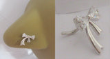 Sterling Silver Ribbon Bow Clear Crystal Nose Stud L Shape Pin Post 20 gauge 20g - I Love My Piercings!