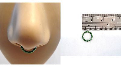 Coiled Enamel Non Tarnish Septum Hoop Ring 16 gauge 16g Dark Green 8mm Diameter - I Love My Piercings!