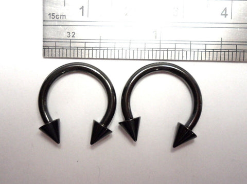 Pair Black Titanium Horseshoes Spikes Cartilage Lobe Rings 12 gauge 12g 12 mm - I Love My Piercings!