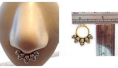 Gold Brass Fake Faux Skulls Septum Hoop Barbell Ring Looks 18 gauge - I Love My Piercings!
