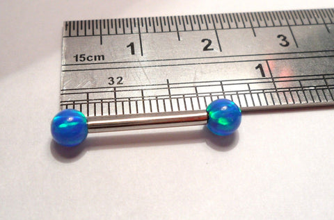 Blue Opal Balls Straight Barbell Nipple Piercing Jewelry 14 gauge 14g - I Love My Piercings!