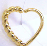 18k Yellow Gold Rope Heart Cartilage Hoop Ring Seamless 16 gauge 16g